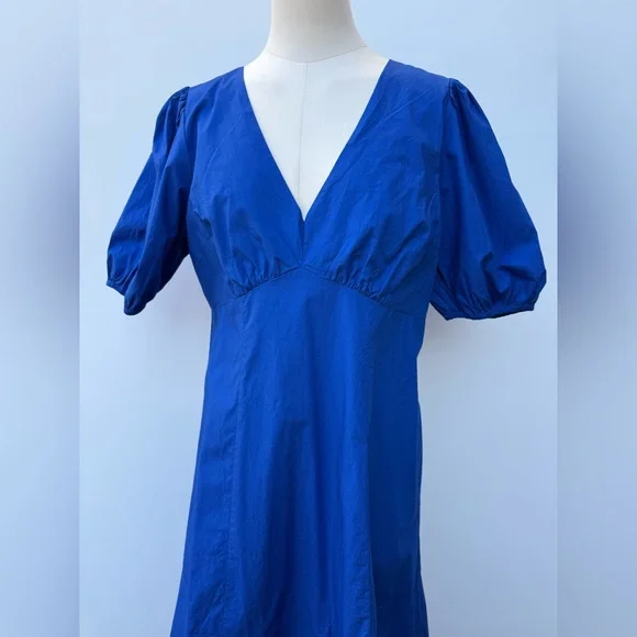 Loft Poplin Tie Back Puff Sleeve Midi Dress Size 10 - Picture 5 of 14
